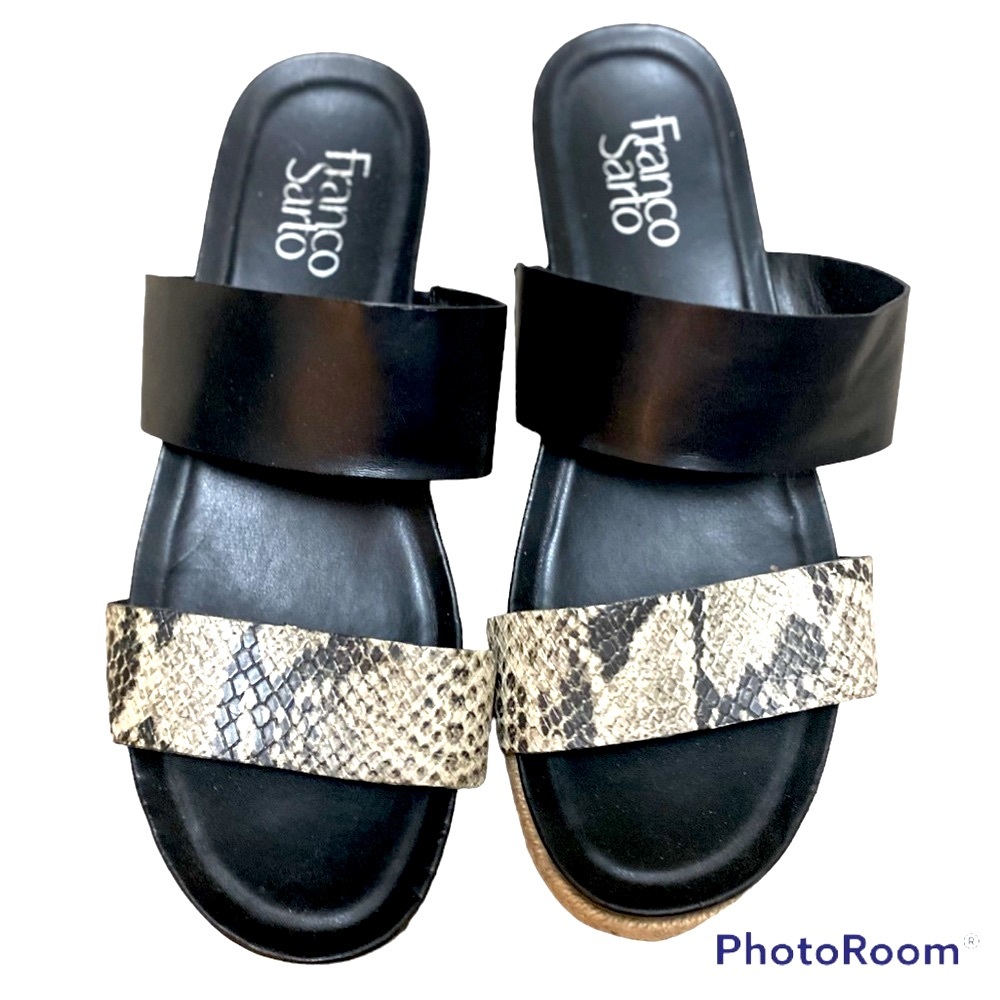 Franco Sarto Babs Snakeskin Black Slides Sandal size 8
